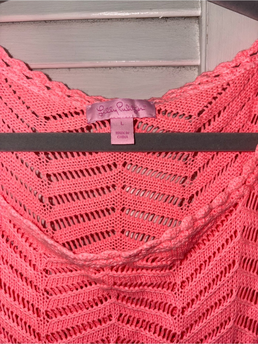 Lilly Pulitzer Adabelle Crochet Fringe Cover Up Dress Large Coral Pink Resort - Picture 3 of 7